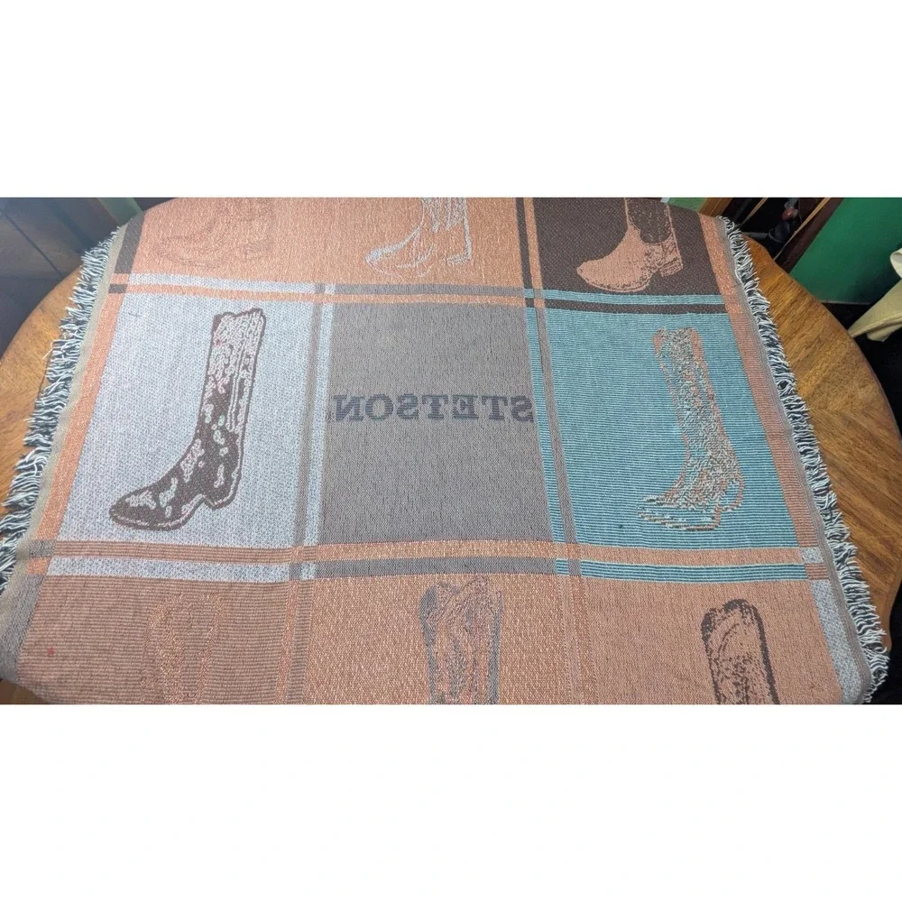 Stetson Woven Tapestry Throw Blanket Cowboy Boots 48X59 Inches